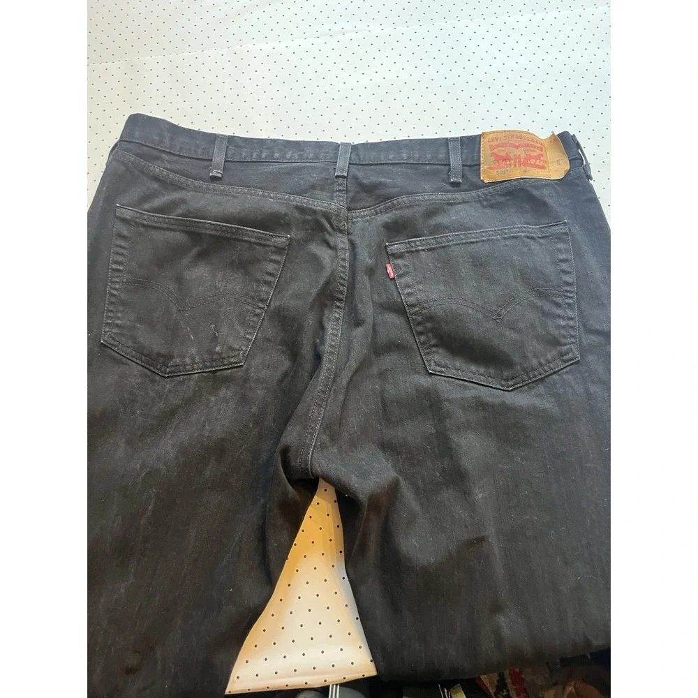 Levis 501 Black Straight Leg Jeans Mens 44x34 Button Fly Denim Faded Wash New